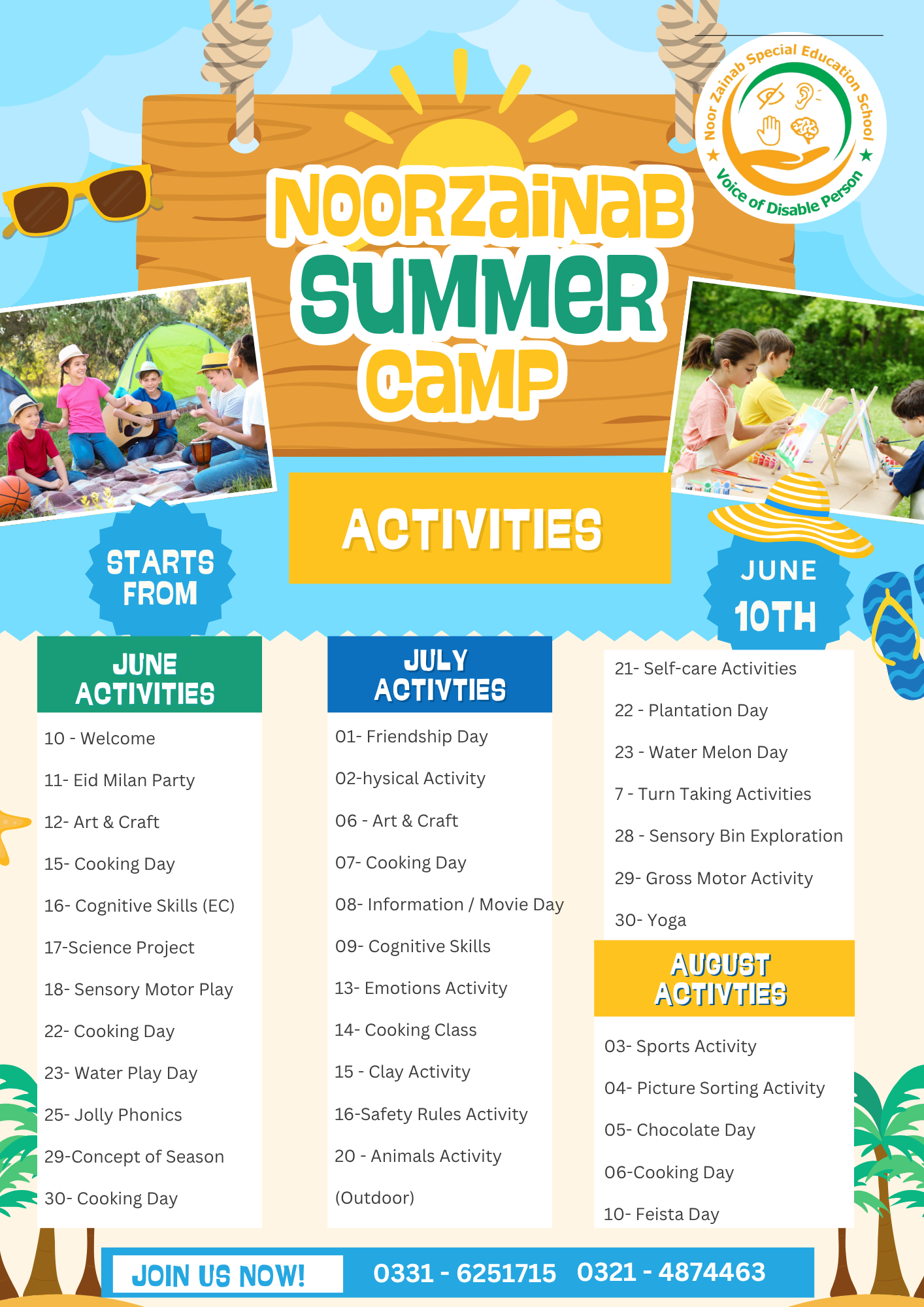 Blue, Yellow, and Green Playful Summer Camp Flyer